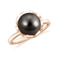 thumbnail image 1 of Black Pearl Flower Solitaire Ring 925 Sterling Silver Tahitian Pearl Statement Ring Womne's Wedding Anniversary Rose Gold Plated Ring, 10MM Ring Size: 10, 1 of 4