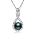 thumbnail image 1 of Black Pearl Infinite Necklace with 925 Sterling Silver Tahitian Freshwater Cultured Infinite Jewelry Inlaid Birthday Present Gifts for Women Mother Wife, 1 of 5