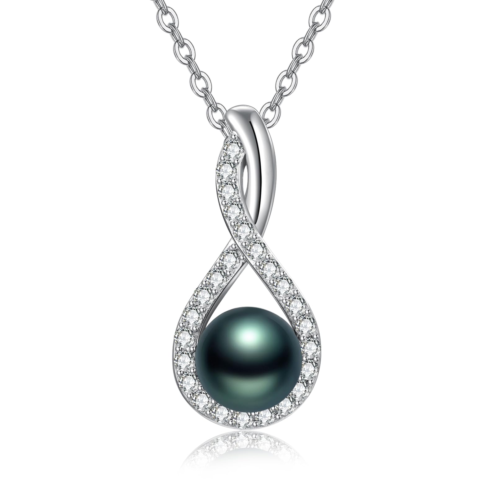 Black Pearl Infinite Necklace with 925 Sterling Silver Tahitian Freshwater Cultured Infinite Jewelry Inlaid Birthday Present Gifts for Women Mother Wife