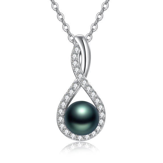 Black Pearl Infinite Necklace with 925 Sterling Silver Tahitian Freshwater Cultured Infinite Jewelry Inlaid Birthday Present Gifts for Women Mother Wife