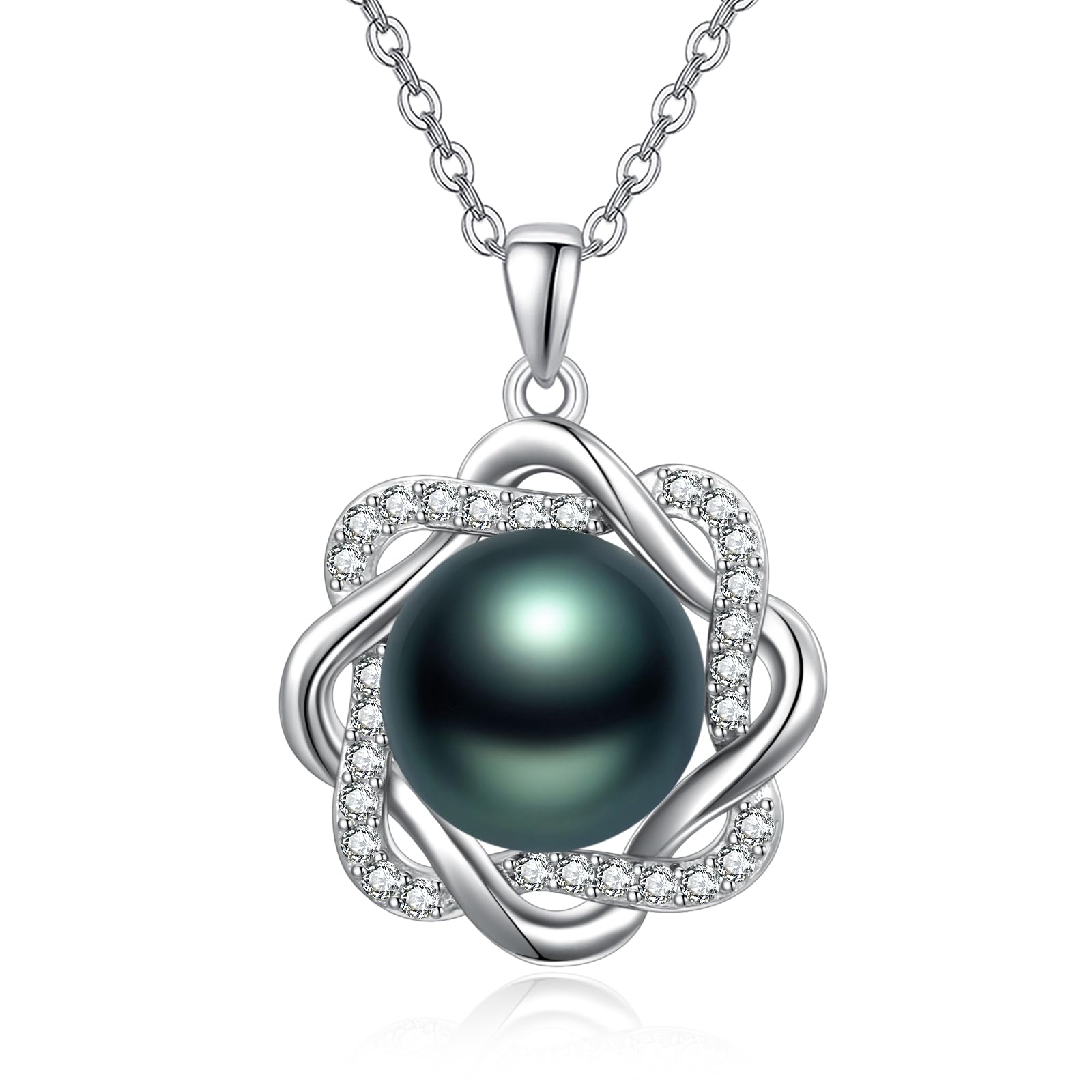TANGPOET Black Pearl Infinite Necklace with 925 Sterling Silver Tahitian Freshwater Cultured Infinite Jewelry Inlaid Zircon Birthday Present Gifts for Women Mother Wife