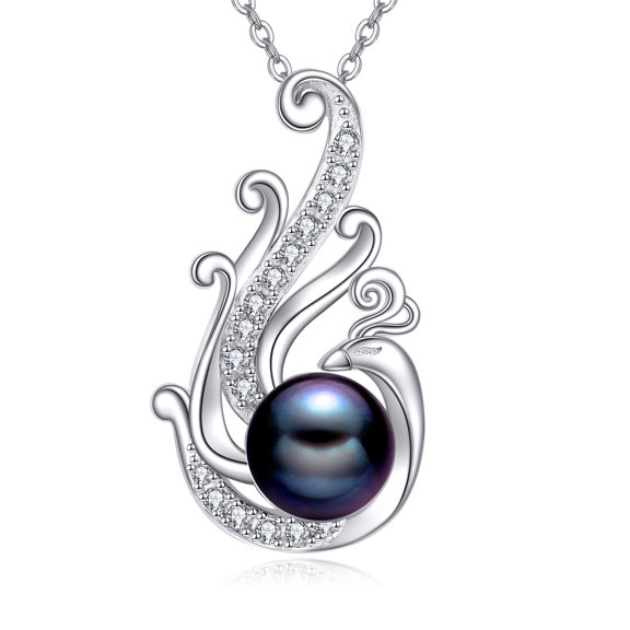 Black Pearl Necklace 925 Sterling Silver Phoenix Pendant Jewelry for Women (Phoenix)