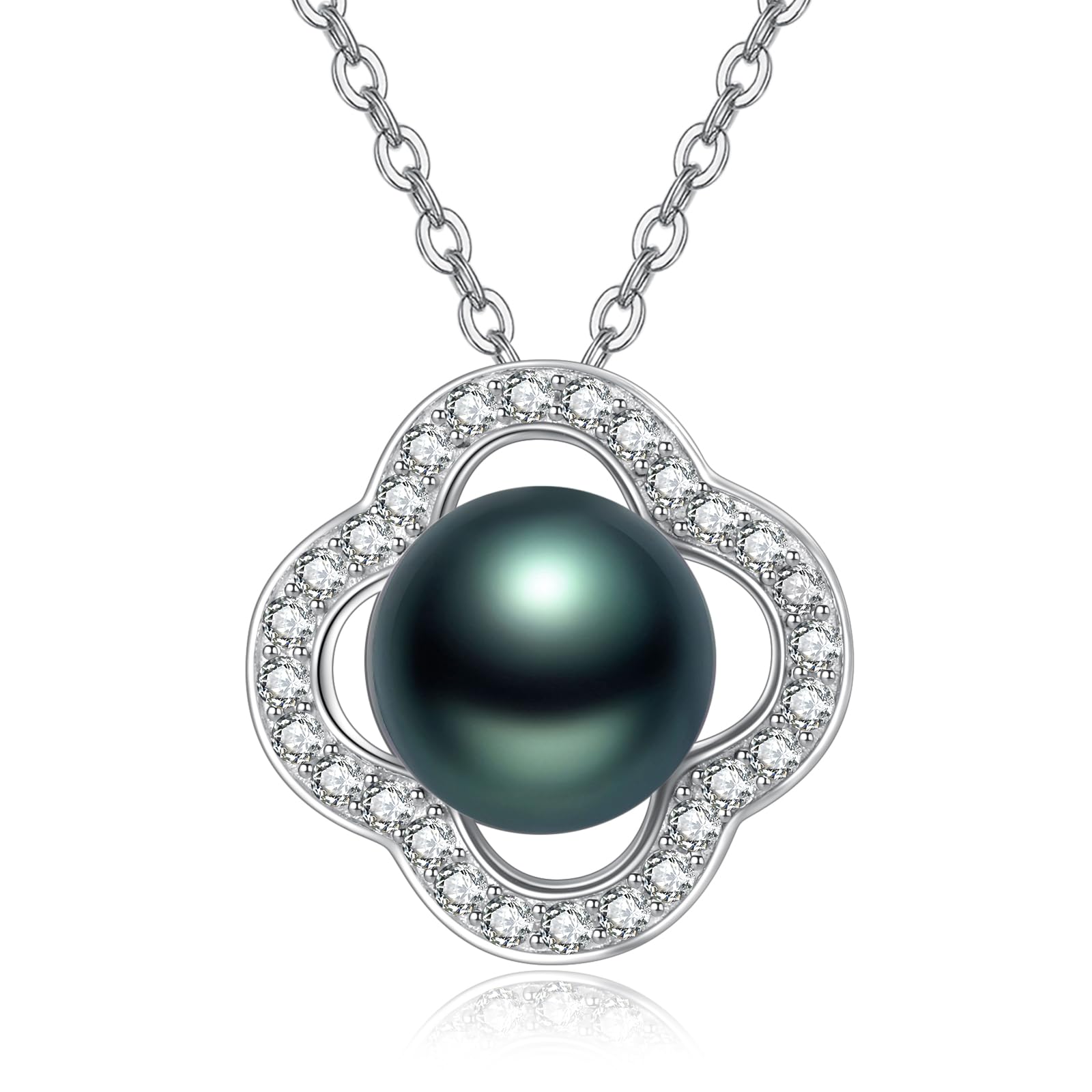 TANGPOET Black Pearl Necklace 925 Sterling Silver Tahitian Black Pearl Necklace Freshwater Jewelry Inlaid Birthday Present Gifts for Women Mother Wife