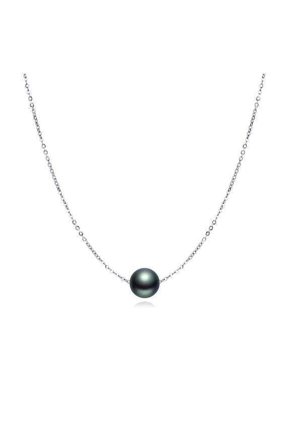 Black Pearl Necklace Sterling Silver Black Single Pearl Choker Necklace for Women 7-8mm Freshwater Cultured Grey Pearls Wedding Bridesmaids Anniversary 16''