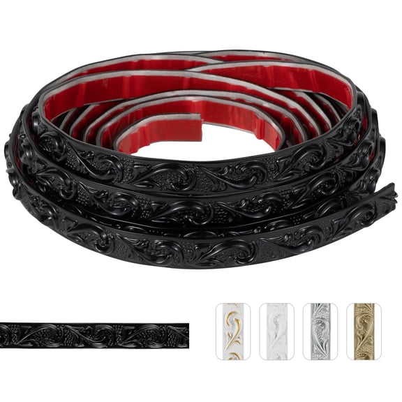 Black Peel And Stick Crown Molding Trim 0.8" X 16.4 Ft (1 Pack) Flexible Self-adhesive Wall With Floral Pattern For Mirrors Walls Furniture Decor