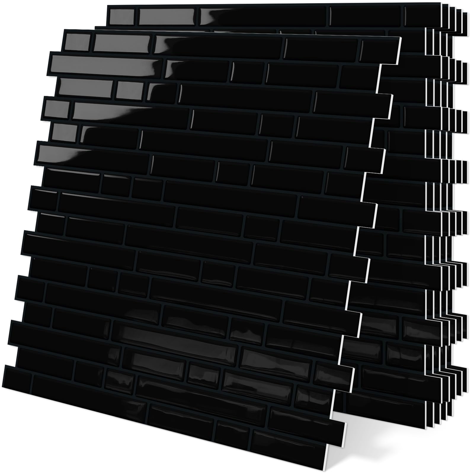 Black Peel And Stick Tile Backsplash 12"x12" Self Adhesive Wall Tiles For Kitchen Marble (10-sheet)