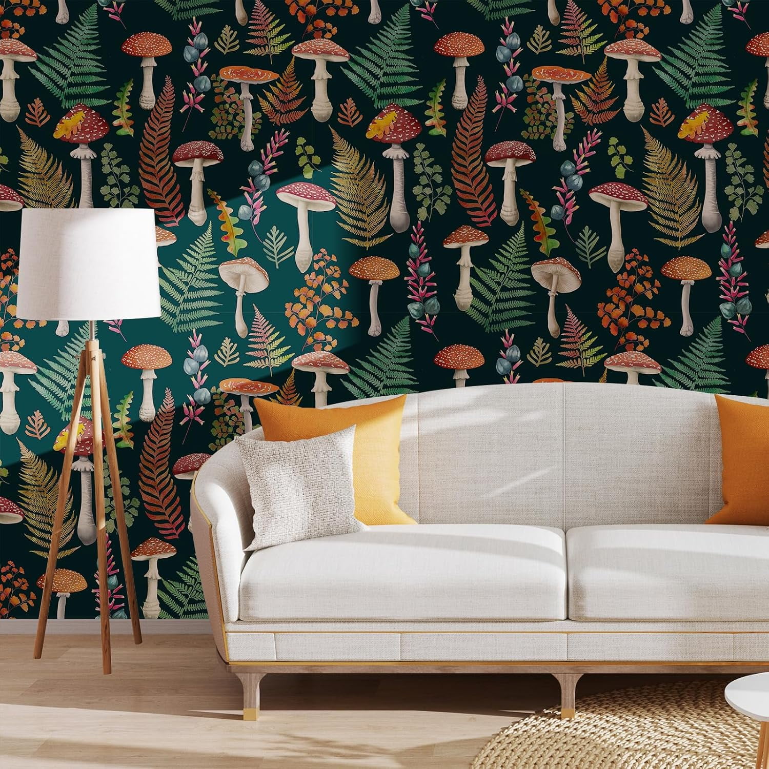 Black Peel And Stick Wallpaper Boho Mushroom Leaf Wallpaper Easy Peel