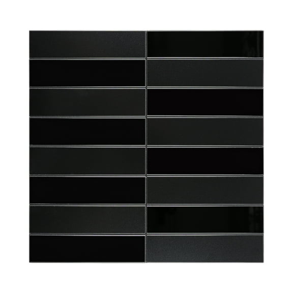Black Peel and Stick Backsplash, Mirror Linear Self-Adhesive Subway Wall Tiles for Kitchen Bathroom (12 Sheets)