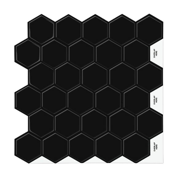 Black Peel and Stick Hexagon Tile, 12"x 12" Kitchen Backsplash Stick on Wall Tiles