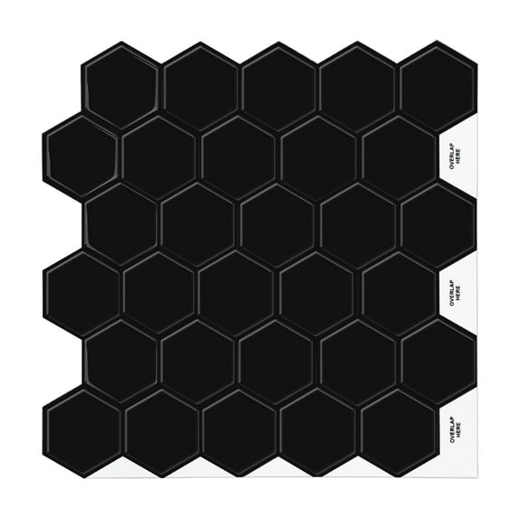 Black Peel and Stick Hexagon Tile, 12"x 12" Kitchen Backsplash Stick on Wall Tiles