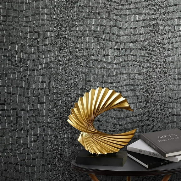 Black Peel and Stick Wallpaper 17.3" x 590" Removable Crocodile Wallpaper Embossed Contact Paper Textured Wall Paper for Cabinet Bedroom Bathroom