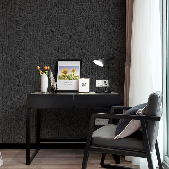 Black Peel and Stick Wallpaper 23.6" x 400" Removable Crocodile Wallpaper Embossed Contact Paper Textured Wall Paper for Cabinet Bedroom Bathroom