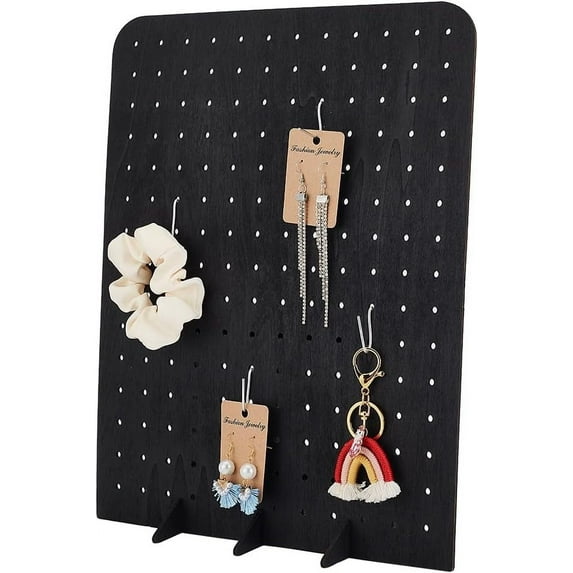 Black Peg Board Display Stand for Jewelry Rectangle Wood Jewelry Rack Peg Board Accessories Rack Organizer for Craft Shows Selling Vendor Events