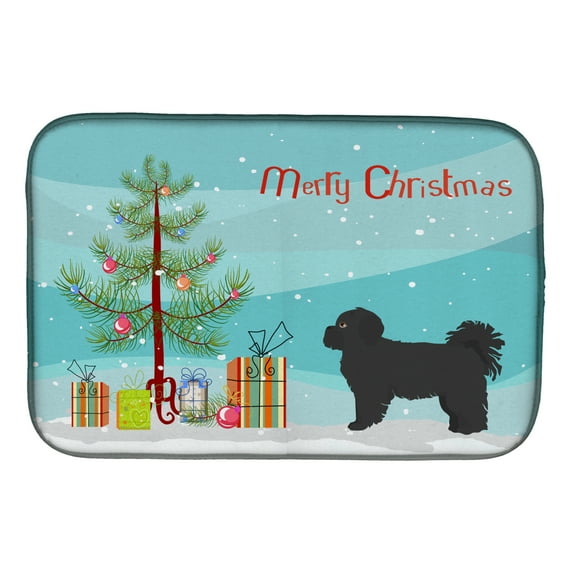 Black Pekeapoo Christmas Tree Dish Drying Mat
