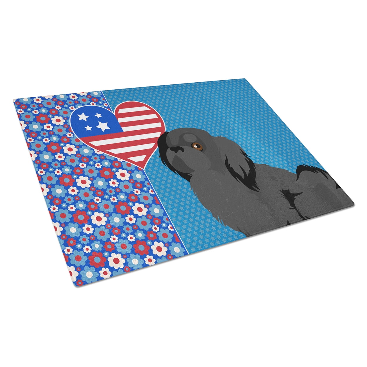 Black Pekingese Glass Cutting Board Large 12 in x 15 in