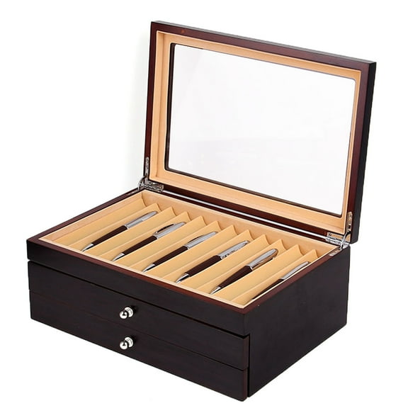 Black Pen Display Box with Wood and Flannel Construction for Storing and Organizing Pens, Brushes, and Art Supplies