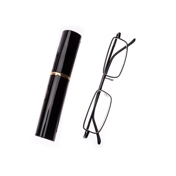 Black Pen Pocket Case Mini Reading Glasses +2.00 Portable Metal Readers Mens Ultralight Metal Presbyopia Glasses With Aluminum Pen Box