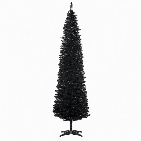 Black Pencil Christmas Tree with Sturdy Base for Modern Holiday Decor, 7-Foot Artificial Slim Tree with 499 Tips for Easy Setup and Storage