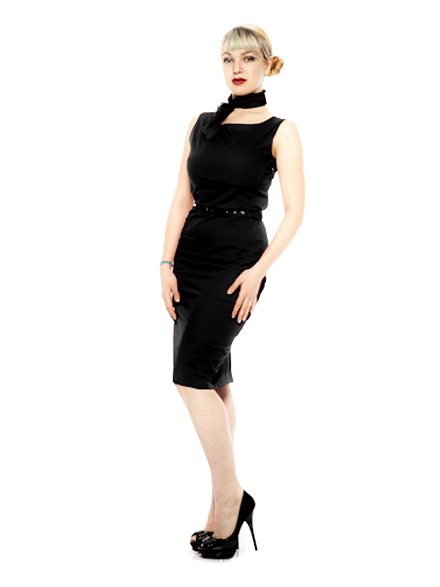 ladies black pencil dress Seamed Lushy Pencil Midi Shapewear Dress - Black