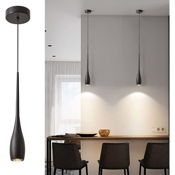 Black Pendant Light for Kitchen Island, LED Dimmable Pendant Light fixtures, Small Modern Industrial Hanging Pendant Light for Over Sink, Bar, Dining Room, Bedside(1-Pack)