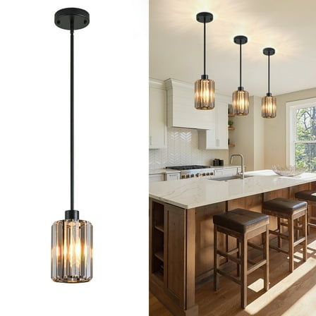 Black Pendant Light, Modern Crystal Pendant Lights Kitchen Island Lighting, Hanging Light Fixtures Mini Chandelier Pendant Lights for Island Dining Room Hallway Bedroom