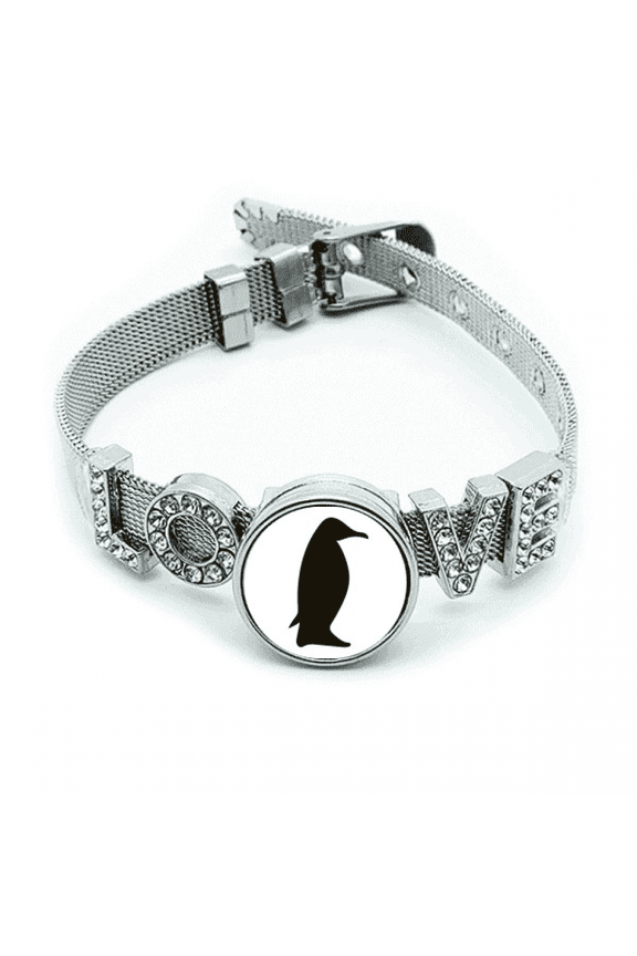 Black Penguin Animal Portrayal Bracelet Wristband Crystal Love Adjustable Bangle