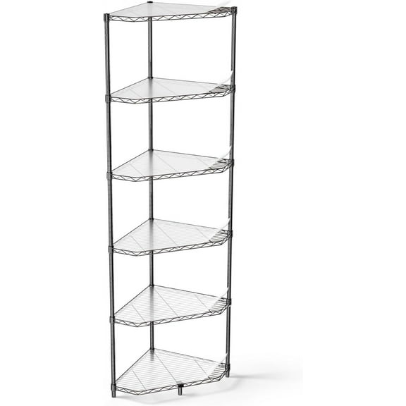 Black Pentagonal-Shape 600lbs 6 Tier Corner Shelf NSF Metal Wire Shelving Unit, Adjustable, with Leveling Feet and Waterproof Shelf Liners for Garage, Kitchen, and More - 20" L x 20" D x 72" H