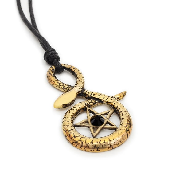 Black Pentagram Snake Handmade Brass Necklace Pendant Jewelry With Cotton Cord