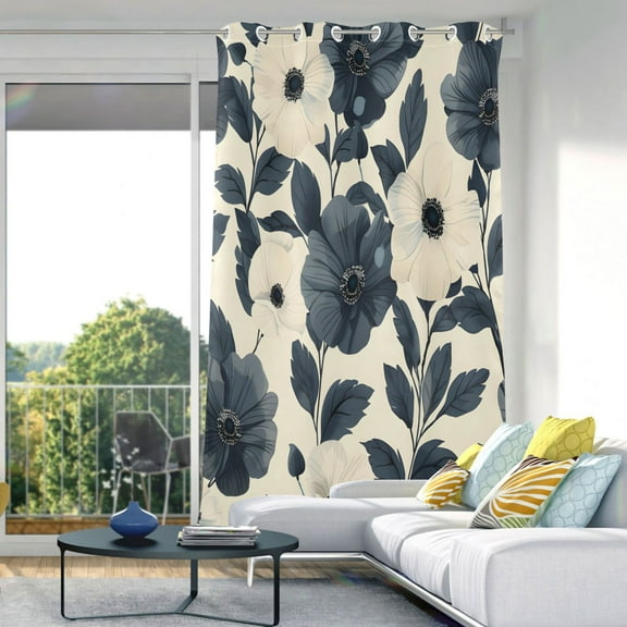 Black Peony Flower Blackout Curtains 84"x52" Thermal Insulated Curtain 1 Panel