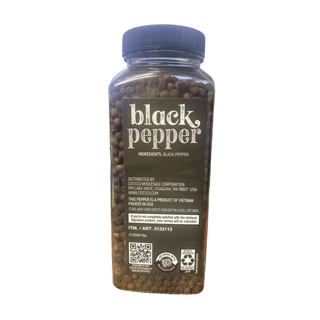 Black Pepper 6.3 oz (178g) Whole Peppercorns No Grinder