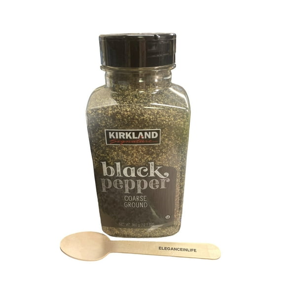 Black Pepper Coarse Ground 12.7 oz Pack of 1 With 1 Eleganceinlife Small Wooden Spoon