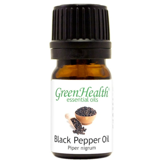 Black Pepper Essential Oil - 1/6 fl oz (5 ml) Glass Bottle w/ Euro Dropper - 100% Pure Essential Oil by GreenHealth