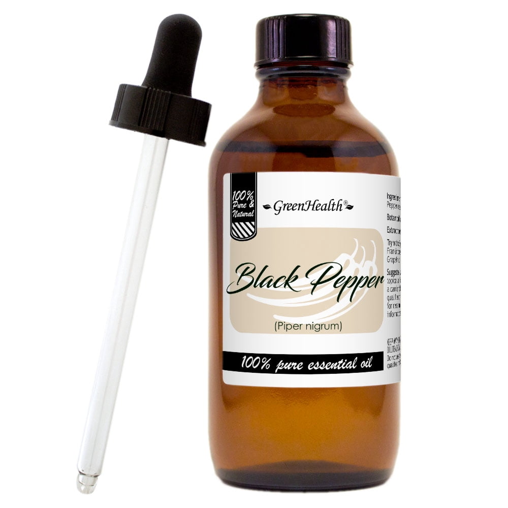 GreenHealth Black Pepper Essential Oil 4 fl oz (118 ml) Glass Bottle with Cap and Glass Dropper
