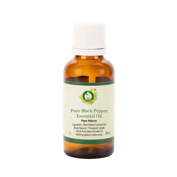 R V Essential Pure Black Pepper Essential Oil 10ml (0.338oz)- Piper Nigrum (100% Pure and Natural Steam Distilled)