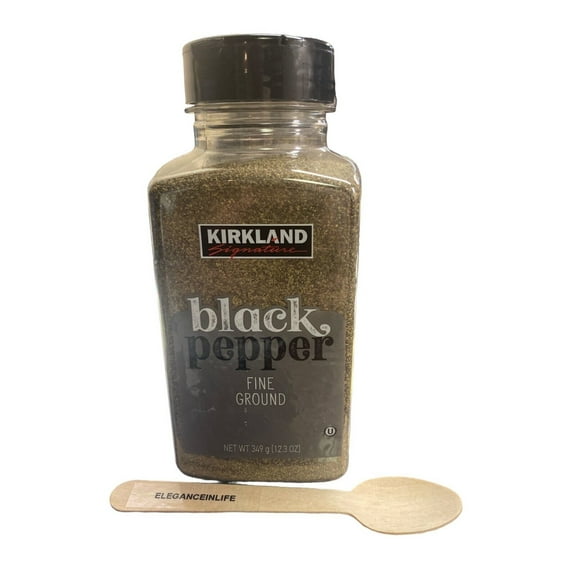 Black Pepper Fine Ground 12.3oz Pack of 1 With Eleganceinlife Small Wooden Spoon for Measuring