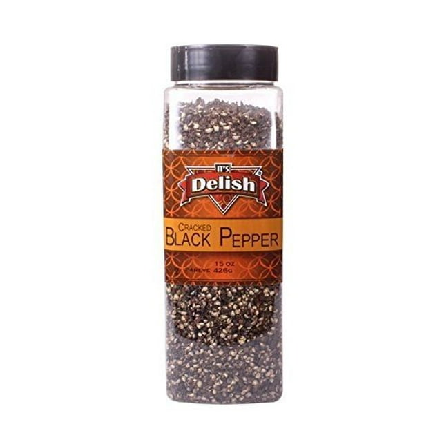 Black Pepper by Its Delish Cracked, 15 oz Large Jar