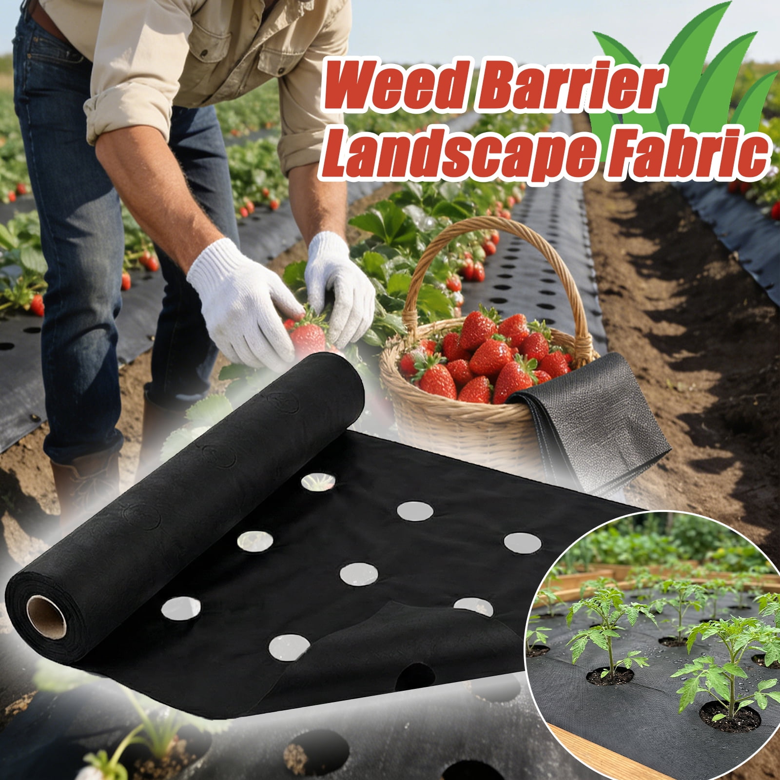 Black Perforated Non-Woven Weed Barrier Fabric, Heavy Duty Garden Weed Control Mat, 1 Roll (0.6/0.8/1 X 9.2m) For Landscaping, Lawn, Yard - Breathable & Durable Ground Cover, Allows Water & Air