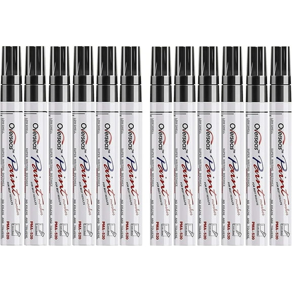 Black Permanent Paint Markers Pen, 12 Pack Waterproof Oil-Based Paint Pen Set Quick Dry and Permanent, Markers for Rock Painting, Stone, Wood, Fabric, Plastic, Canvas, Glass, Mugs, Canvas, Glass, DIY