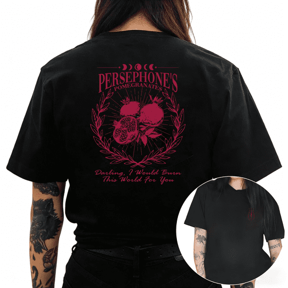 Black Persephone's Pomegranates Greek Mythology Print Tshirt Graphic Tees Shirts Dark Academia Hades and Persephone Fan Gift Oversized Tops S-5XL