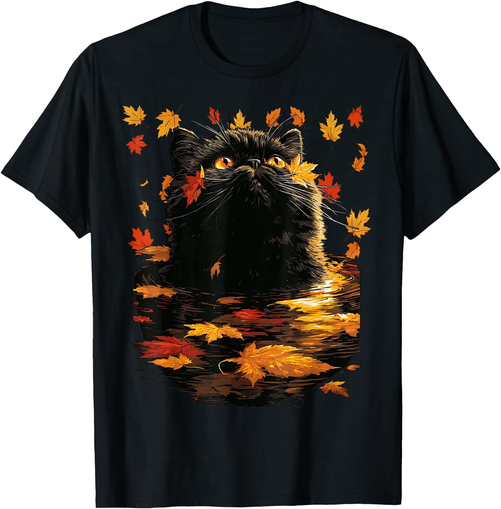 Black Persian Cat Cozy Fall Leaves Forest Autumn Aesthetic T-Shirt - Walmart.com