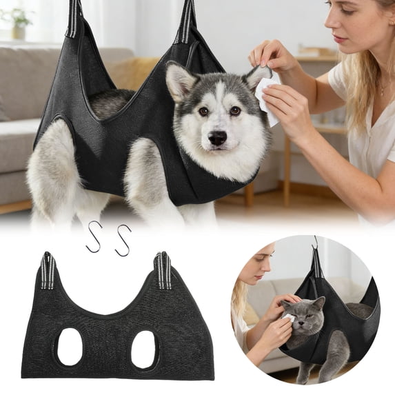 Black Pet Grooming Hammock for Dogs and Cats, Hanging Restraint Bag for Nail Trimming and Bathing, Breathable Grooming Harness for Small Pets, Anti Scratch Grooming Helper for Home Grooming