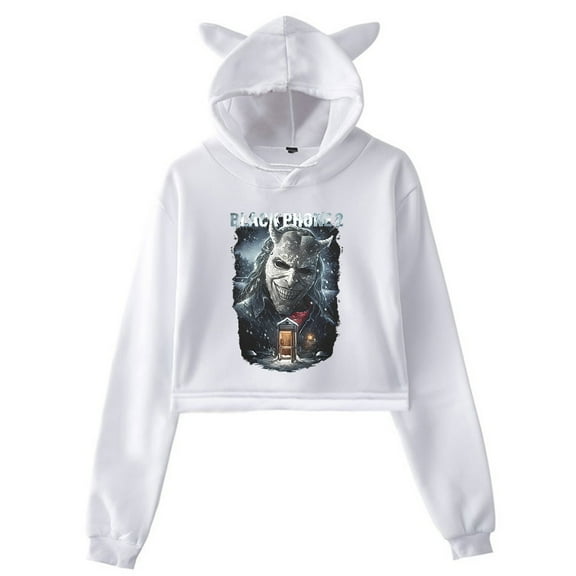 Black Phone 2 Cold Call Hoodie Cat Ears Hooded Sweatshirt Long Sleeve Crop Top Women's Clothes