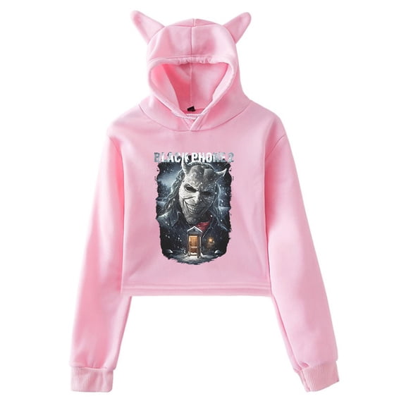 Black Phone 2 Cold Call Hoodie Cat Ears Hooded Sweatshirt Long Sleeve Crop Top Women's Clothes