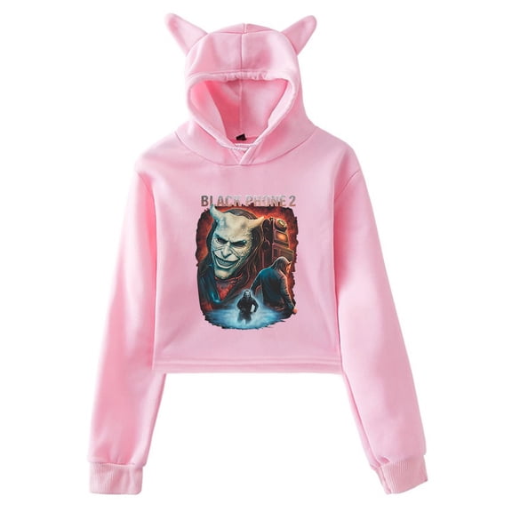 Black Phone 2 You Have Been Warned Hoodie Cat Ears Hooded Sweatshirt Long Sleeve Crop Top Women's Clothes