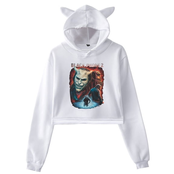 Black Phone 2 You Have Been Warned Hoodie Cat Ears Hooded Sweatshirt Long Sleeve Crop Top Women's Clothes