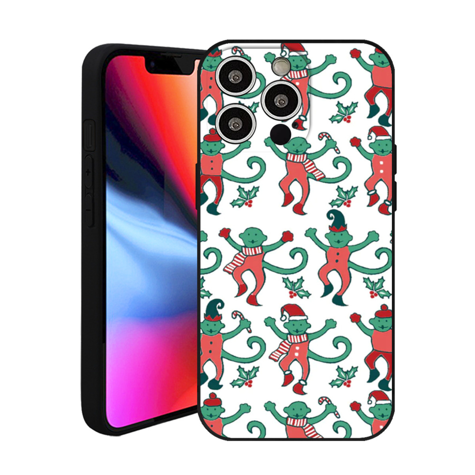 Black Phone Case Blue Monkeys Rabbit Roller Compatible with iPhone 14