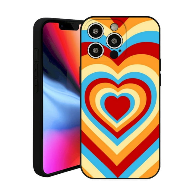 Black Phone Case Fit Love Heart Pattern for iPhone 12 Mini Case Case