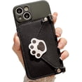 thumbnail image 1 of Black Phone Case with Cute Cat Paw Card Holder & Adjustable Shoulder Strap, Shockproof Soft Case for iPhone 12 Mini, 1 of 11