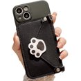 thumbnail image 1 of Black Phone Case with Cute Cat Paw Card Holder & Adjustable Shoulder Strap, Shockproof Soft Case for iPhone 13 Pro Max, 1 of 11