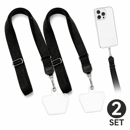 Black Phone Lanyard Neck Lanyard Wrist Strap with Patch Works with All Smartphones Cases Drop Protection 2 Pack